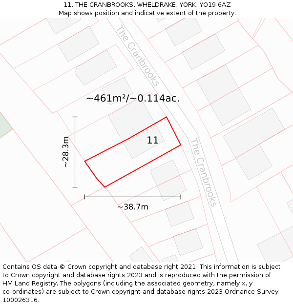 11, THE CRANBROOKS, WHELDRAKE, YORK, YO19 6AZ: Plot and title map