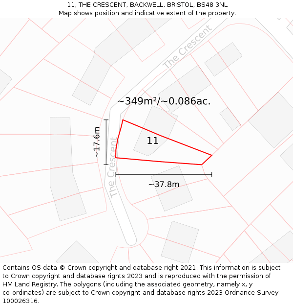 11, THE CRESCENT, BACKWELL, BRISTOL, BS48 3NL: Plot and title map