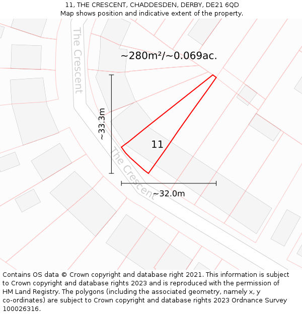 11, THE CRESCENT, CHADDESDEN, DERBY, DE21 6QD: Plot and title map