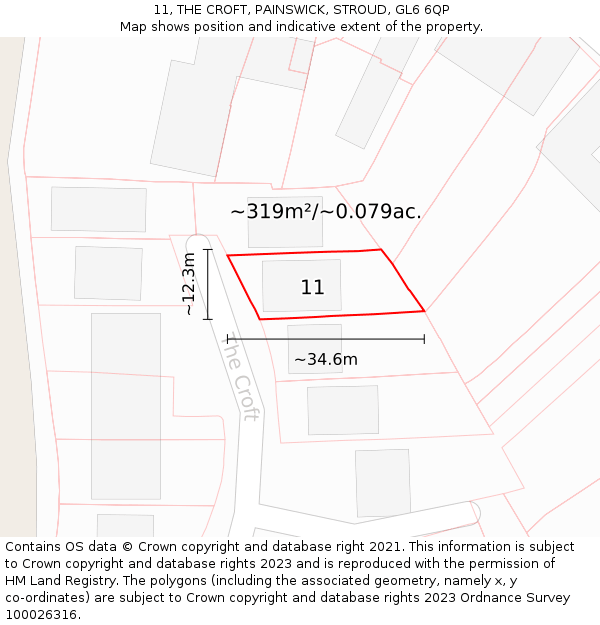 11, THE CROFT, PAINSWICK, STROUD, GL6 6QP: Plot and title map