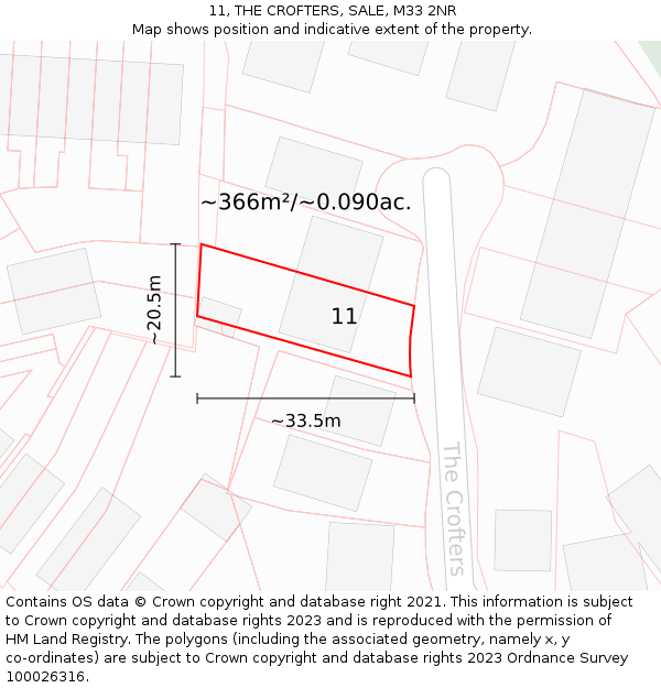 11, THE CROFTERS, SALE, M33 2NR: Plot and title map