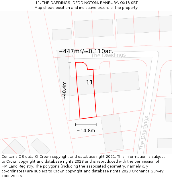 11, THE DAEDINGS, DEDDINGTON, BANBURY, OX15 0RT: Plot and title map