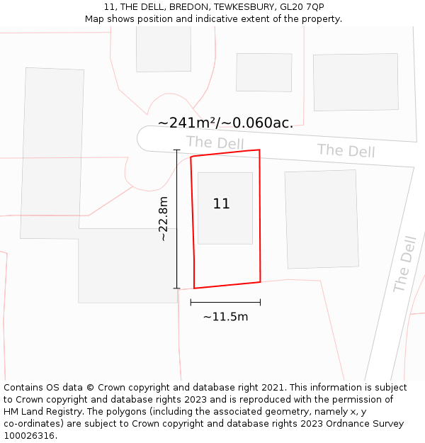 11, THE DELL, BREDON, TEWKESBURY, GL20 7QP: Plot and title map