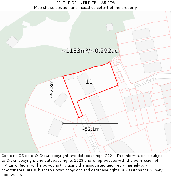 11, THE DELL, PINNER, HA5 3EW: Plot and title map