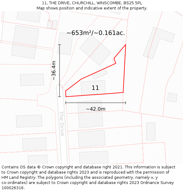11, THE DRIVE, CHURCHILL, WINSCOMBE, BS25 5PL: Plot and title map
