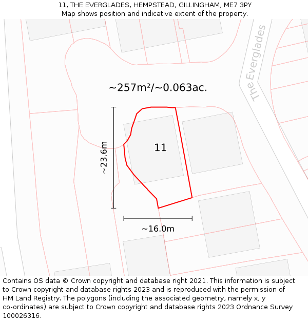 11, THE EVERGLADES, HEMPSTEAD, GILLINGHAM, ME7 3PY: Plot and title map