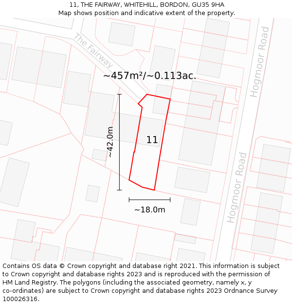 11, THE FAIRWAY, WHITEHILL, BORDON, GU35 9HA: Plot and title map