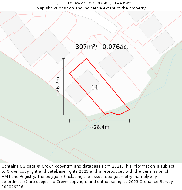 11, THE FAIRWAYS, ABERDARE, CF44 6WY: Plot and title map