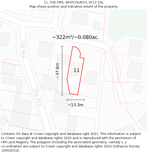 11, THE FIRS, WHITCHURCH, SY13 1NL: Plot and title map