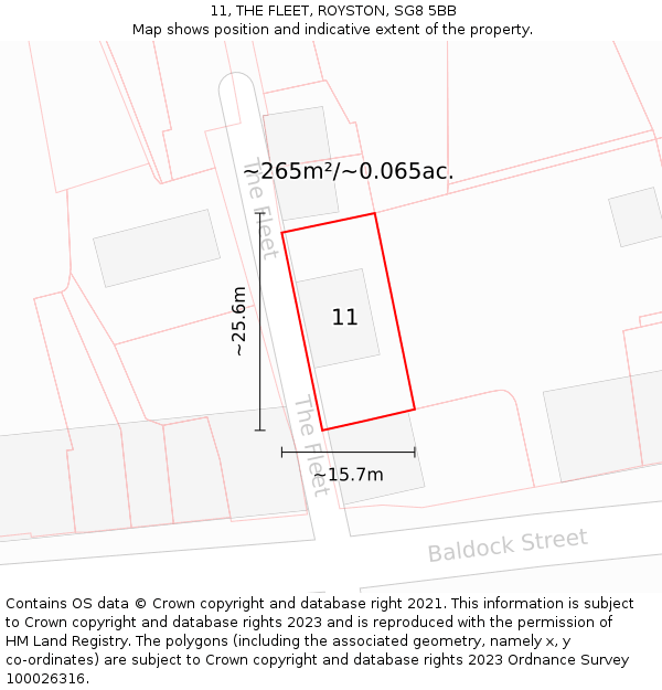 11, THE FLEET, ROYSTON, SG8 5BB: Plot and title map