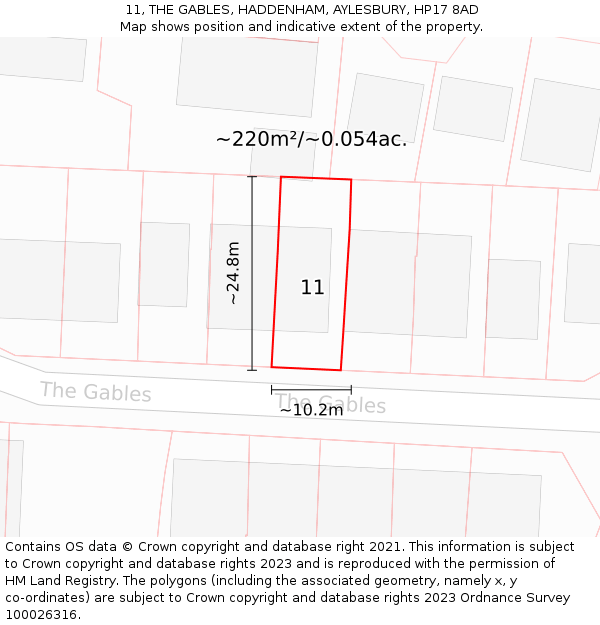 11, THE GABLES, HADDENHAM, AYLESBURY, HP17 8AD: Plot and title map