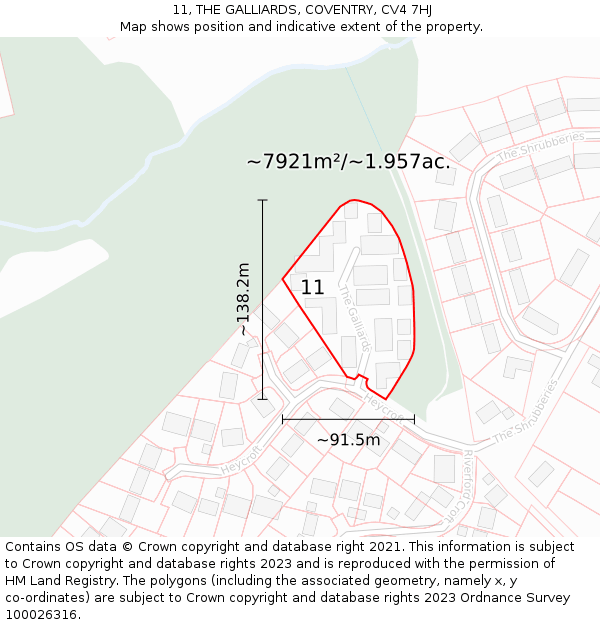 11, THE GALLIARDS, COVENTRY, CV4 7HJ: Plot and title map