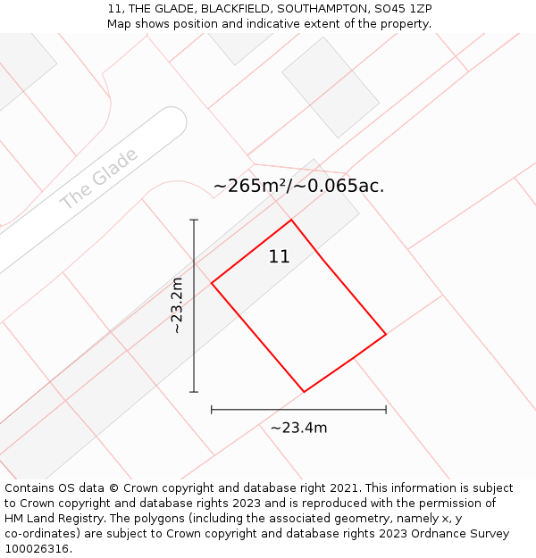 11, THE GLADE, BLACKFIELD, SOUTHAMPTON, SO45 1ZP: Plot and title map