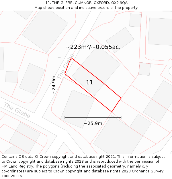 11, THE GLEBE, CUMNOR, OXFORD, OX2 9QA: Plot and title map