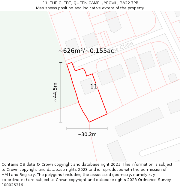 11, THE GLEBE, QUEEN CAMEL, YEOVIL, BA22 7PR: Plot and title map