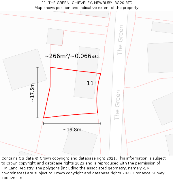 11, THE GREEN, CHIEVELEY, NEWBURY, RG20 8TD: Plot and title map