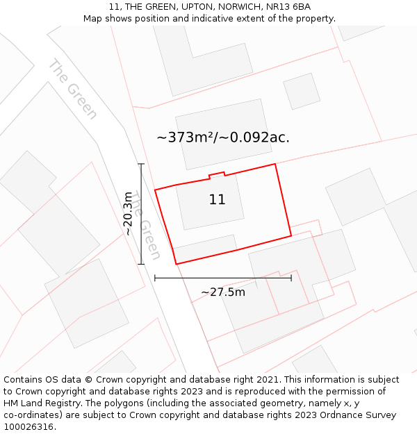 11, THE GREEN, UPTON, NORWICH, NR13 6BA: Plot and title map