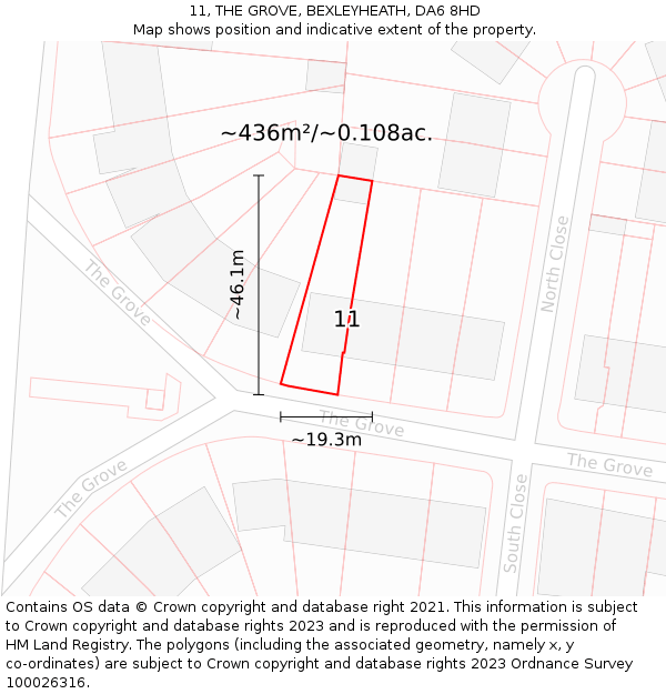 11, THE GROVE, BEXLEYHEATH, DA6 8HD: Plot and title map