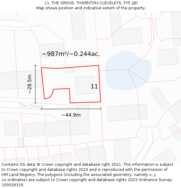 11, THE GROVE, THORNTON-CLEVELEYS, FY5 2JD: Plot and title map