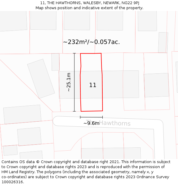 11, THE HAWTHORNS, WALESBY, NEWARK, NG22 9PJ: Plot and title map