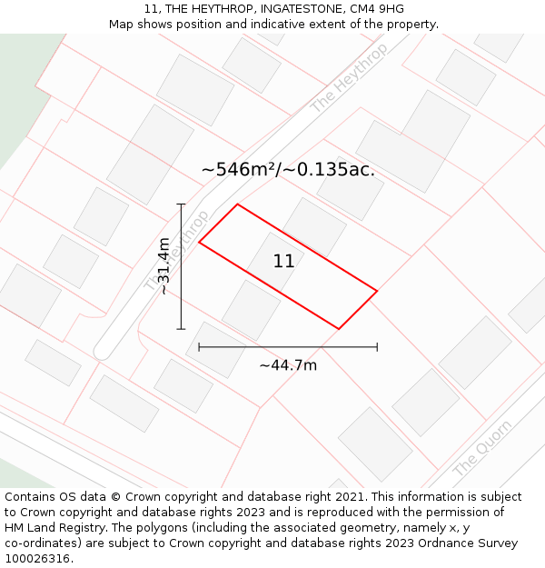 11, THE HEYTHROP, INGATESTONE, CM4 9HG: Plot and title map