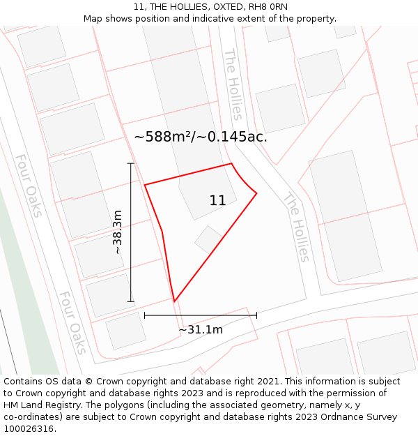 11, THE HOLLIES, OXTED, RH8 0RN: Plot and title map
