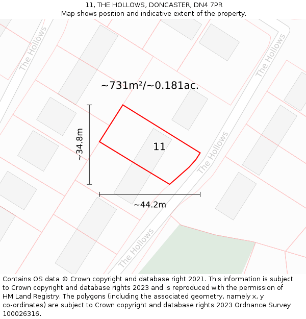 11, THE HOLLOWS, DONCASTER, DN4 7PR: Plot and title map