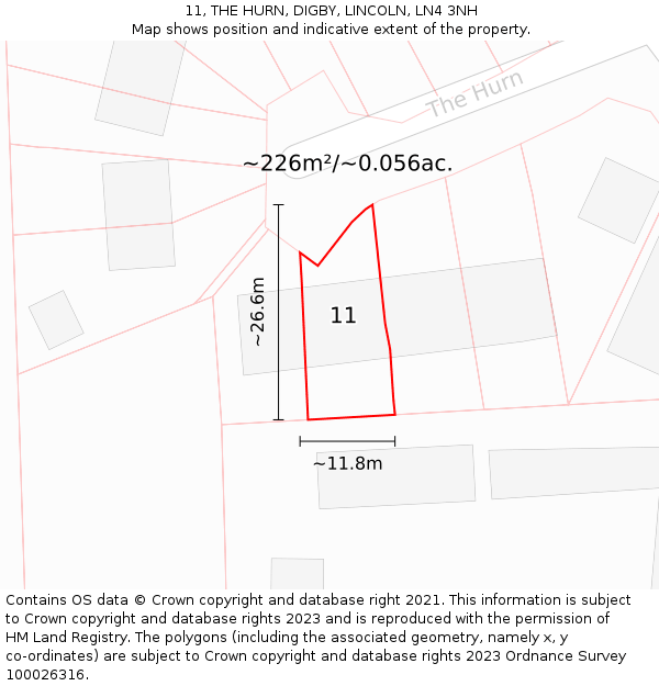11, THE HURN, DIGBY, LINCOLN, LN4 3NH: Plot and title map