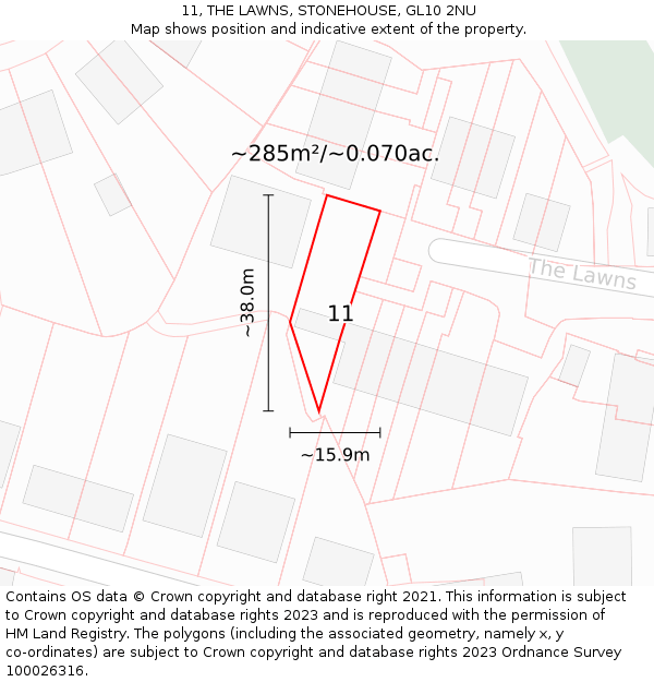 11, THE LAWNS, STONEHOUSE, GL10 2NU: Plot and title map