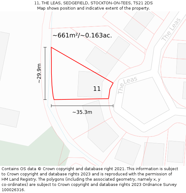 11, THE LEAS, SEDGEFIELD, STOCKTON-ON-TEES, TS21 2DS: Plot and title map