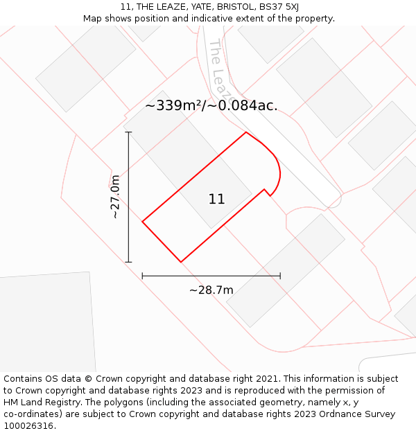 11, THE LEAZE, YATE, BRISTOL, BS37 5XJ: Plot and title map
