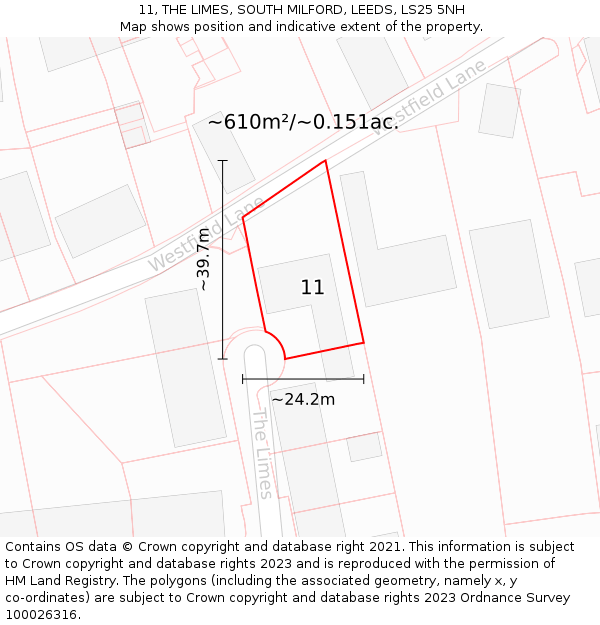 11, THE LIMES, SOUTH MILFORD, LEEDS, LS25 5NH: Plot and title map