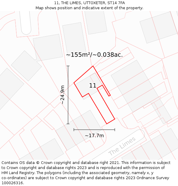 11, THE LIMES, UTTOXETER, ST14 7FA: Plot and title map