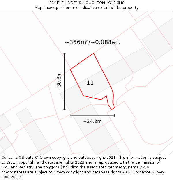 11, THE LINDENS, LOUGHTON, IG10 3HS: Plot and title map