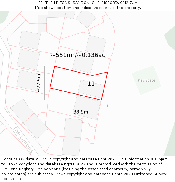 11, THE LINTONS, SANDON, CHELMSFORD, CM2 7UA: Plot and title map