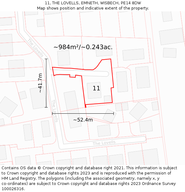 11, THE LOVELLS, EMNETH, WISBECH, PE14 8DW: Plot and title map