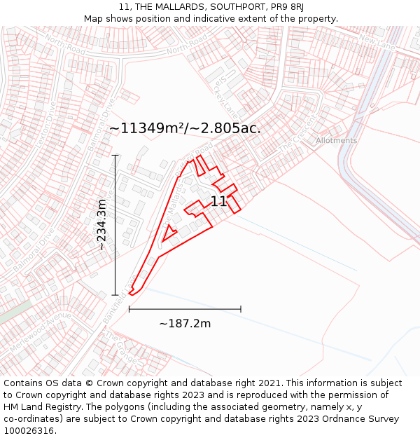 11, THE MALLARDS, SOUTHPORT, PR9 8RJ: Plot and title map