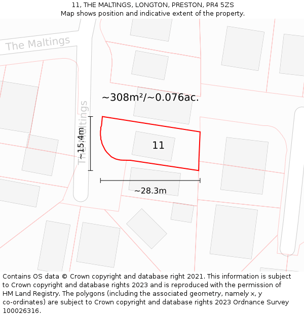 11, THE MALTINGS, LONGTON, PRESTON, PR4 5ZS: Plot and title map