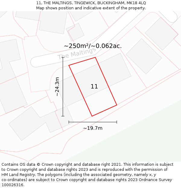 11, THE MALTINGS, TINGEWICK, BUCKINGHAM, MK18 4LQ: Plot and title map