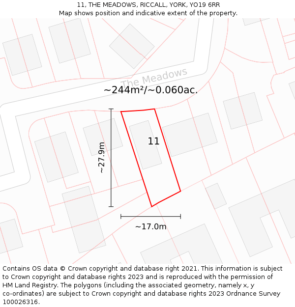 11, THE MEADOWS, RICCALL, YORK, YO19 6RR: Plot and title map