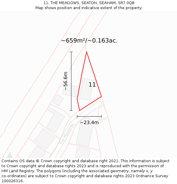 11, THE MEADOWS, SEATON, SEAHAM, SR7 0QB: Plot and title map