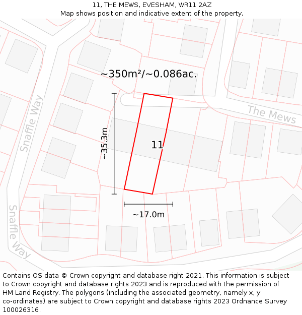 11, THE MEWS, EVESHAM, WR11 2AZ: Plot and title map