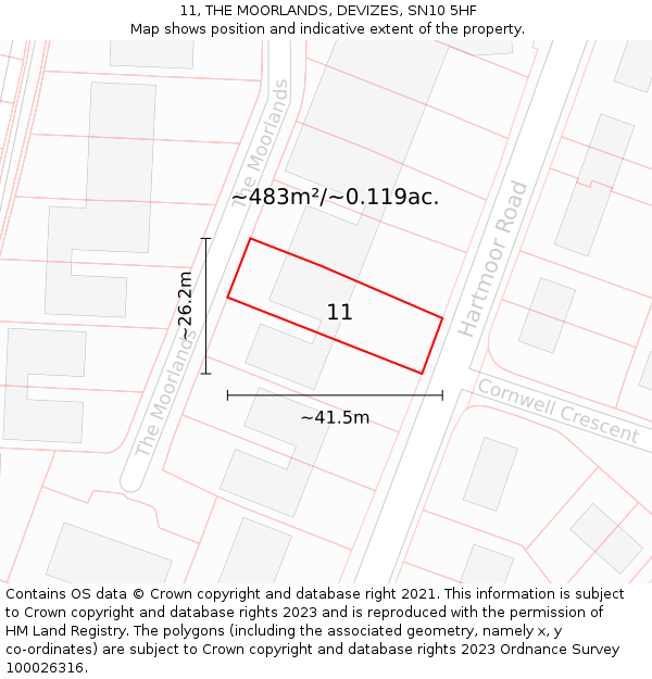 11, THE MOORLANDS, DEVIZES, SN10 5HF: Plot and title map