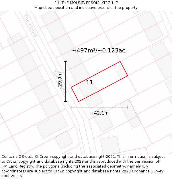 11, THE MOUNT, EPSOM, KT17 1LZ: Plot and title map