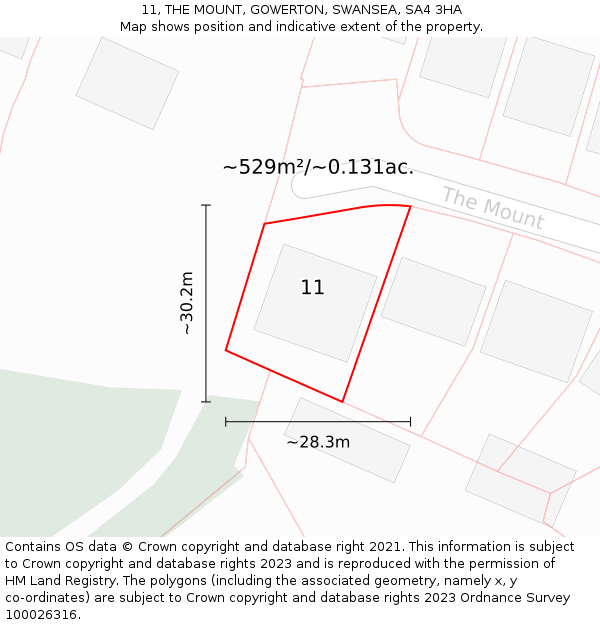11, THE MOUNT, GOWERTON, SWANSEA, SA4 3HA: Plot and title map