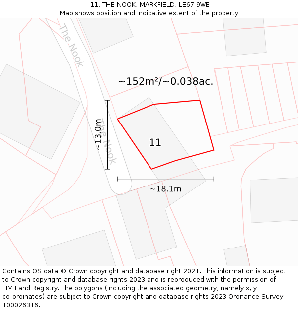 11, THE NOOK, MARKFIELD, LE67 9WE: Plot and title map