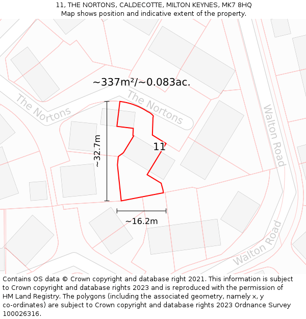 11, THE NORTONS, CALDECOTTE, MILTON KEYNES, MK7 8HQ: Plot and title map
