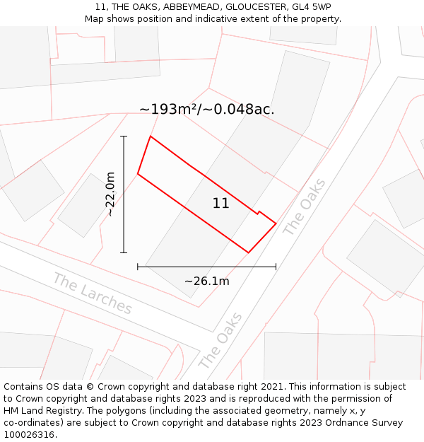 11, THE OAKS, ABBEYMEAD, GLOUCESTER, GL4 5WP: Plot and title map