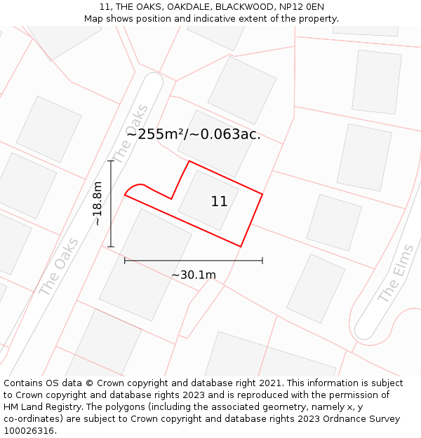 11, THE OAKS, OAKDALE, BLACKWOOD, NP12 0EN: Plot and title map