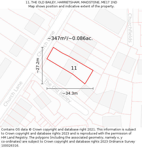 11, THE OLD BAILEY, HARRIETSHAM, MAIDSTONE, ME17 1ND: Plot and title map